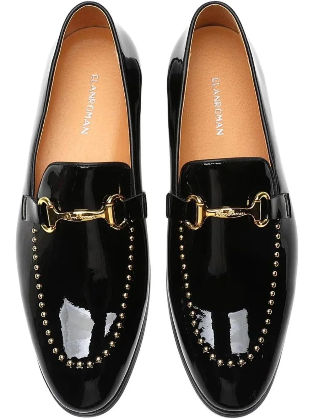 Men's Black Velvet Patent Leather Studded Loafers Wedding Prom Party Shoes